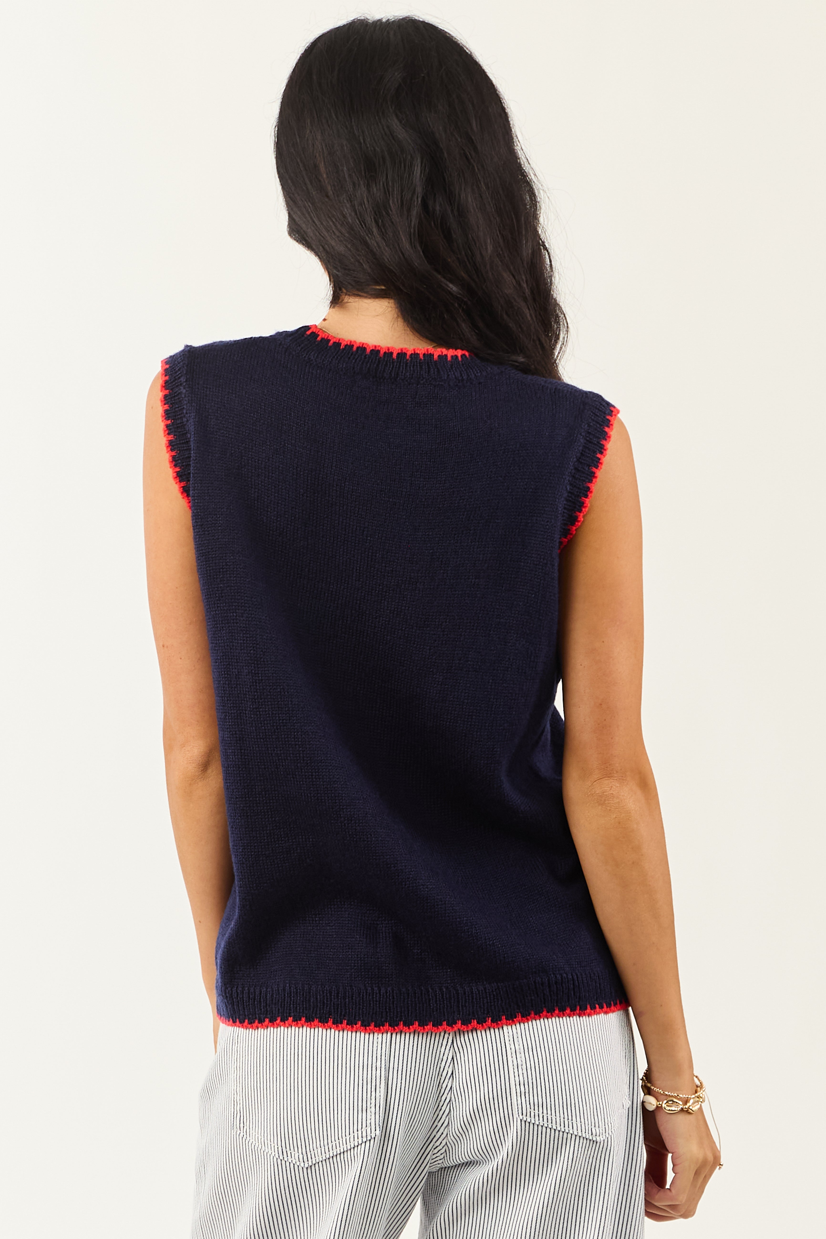 Navy Lobster Graphic Round Neck Knit Tank Top