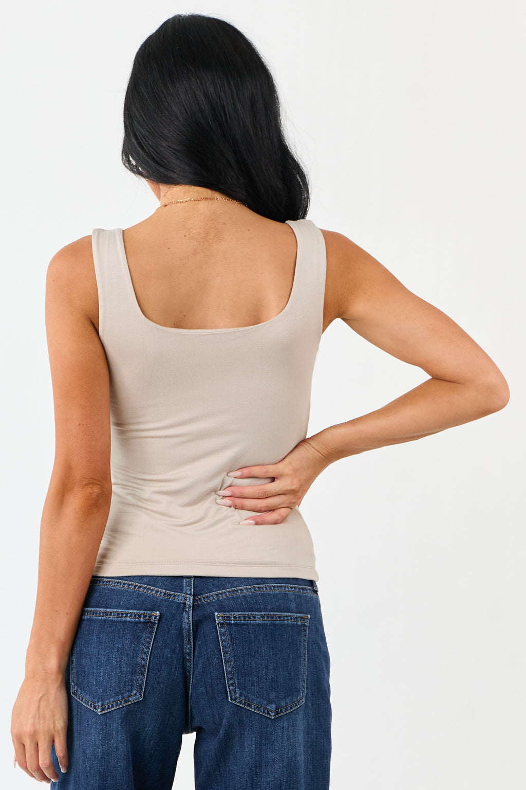 Oatmeal Square Neck Double Layer Knit Tank Top