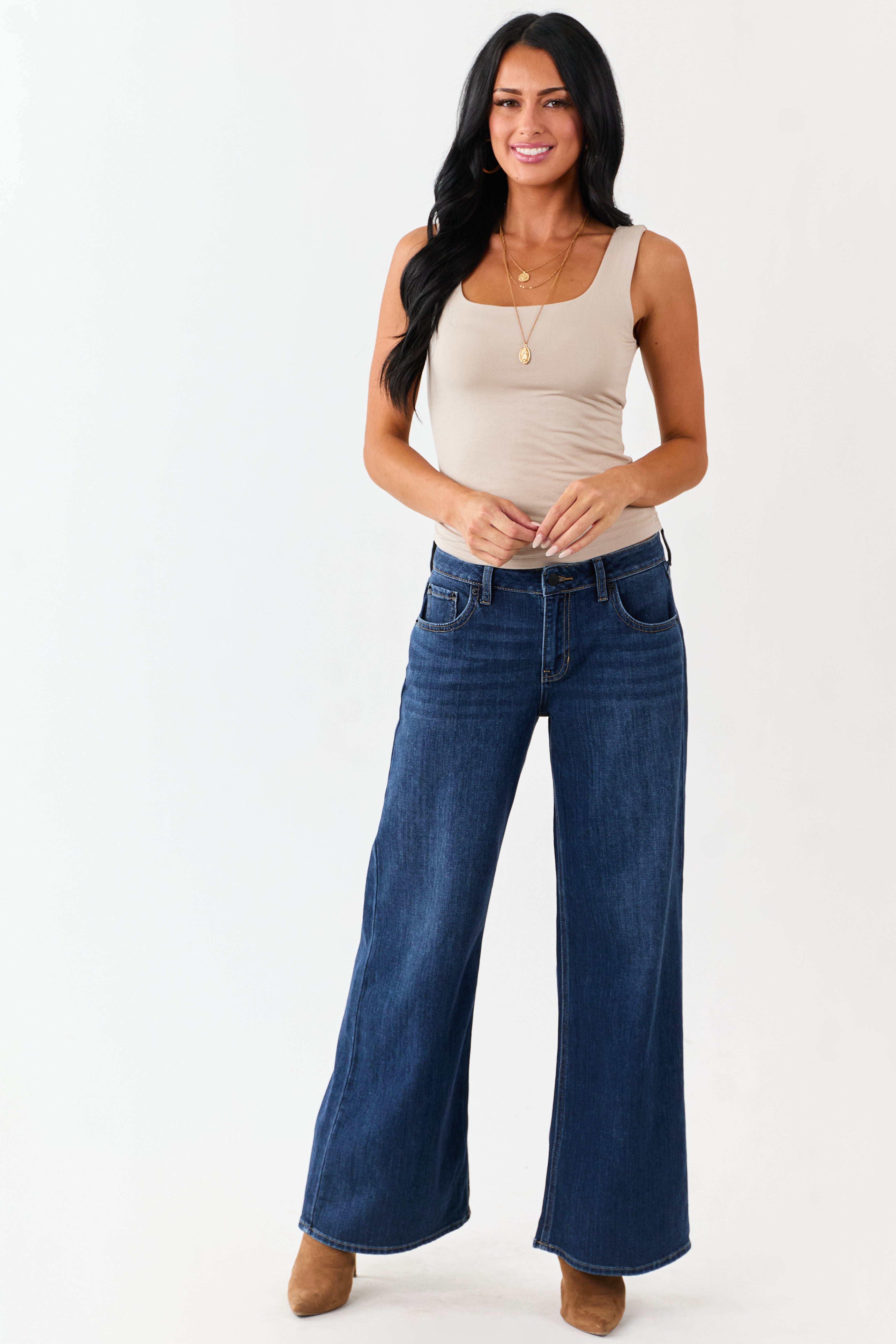 Oatmeal Square Neck Double Layer Knit Tank Top