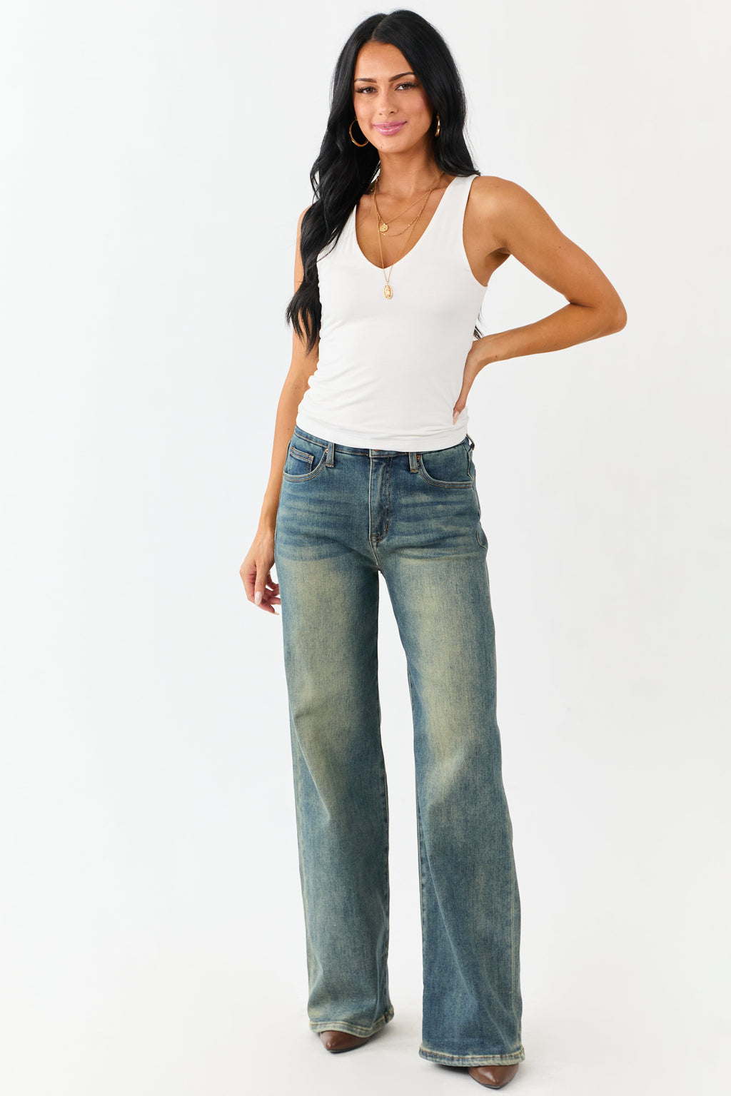 Off White Double Layer Knit V-Neck Tank Top