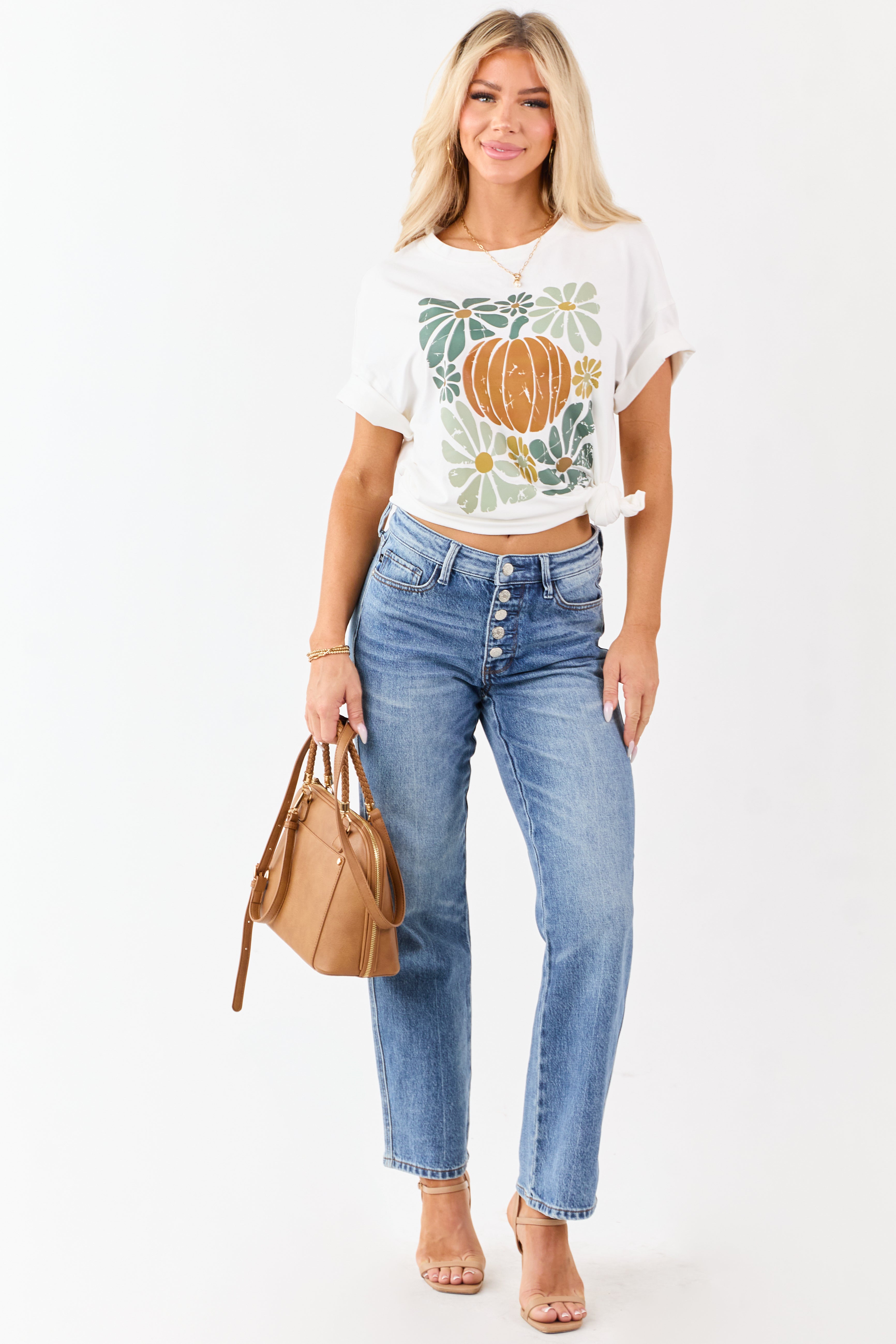 Off White Pumpkin Graphic Short Sleeve Top