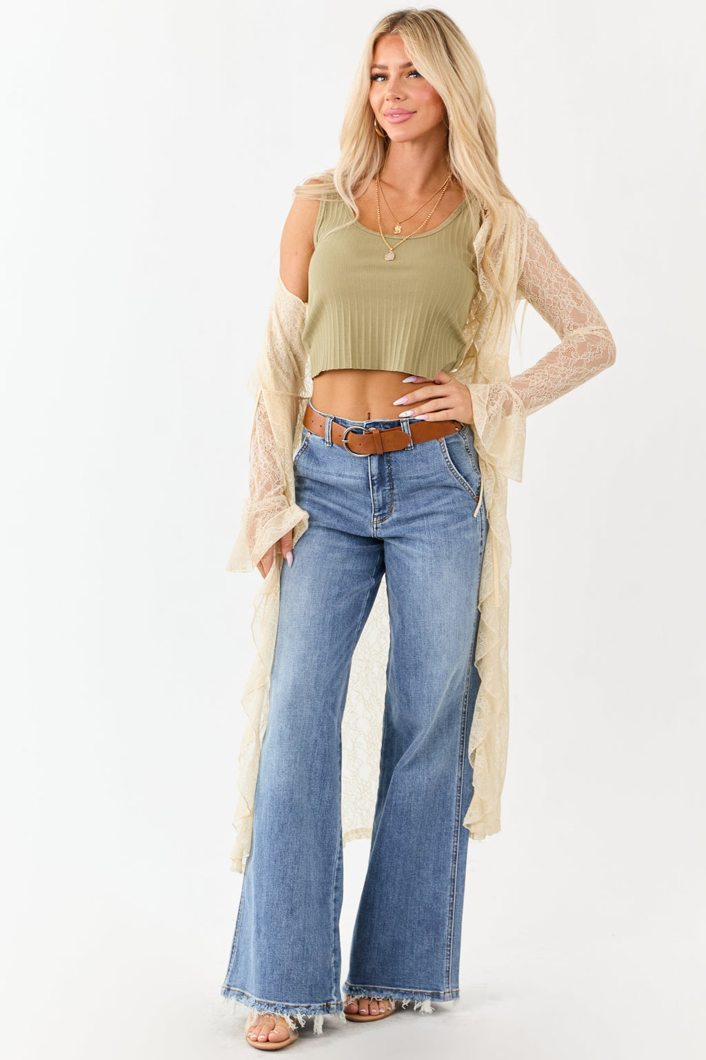 Olive Textured Ribbed Knit Cropped Tank Top
