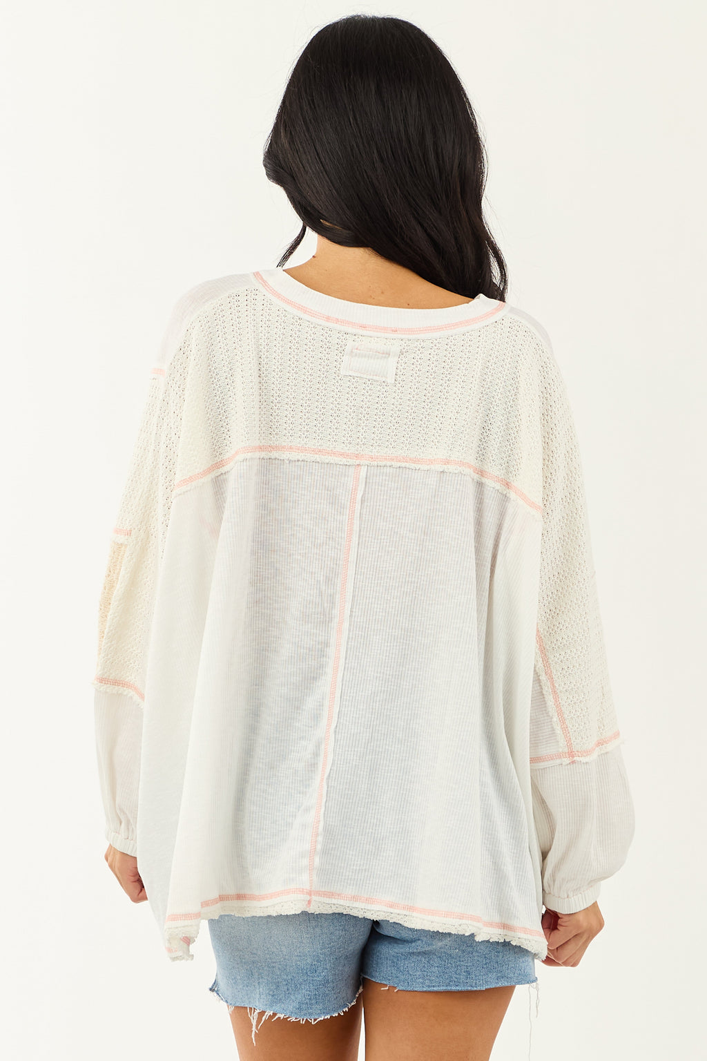 POL Off White and Cream Contrast Knit Relaxed Top