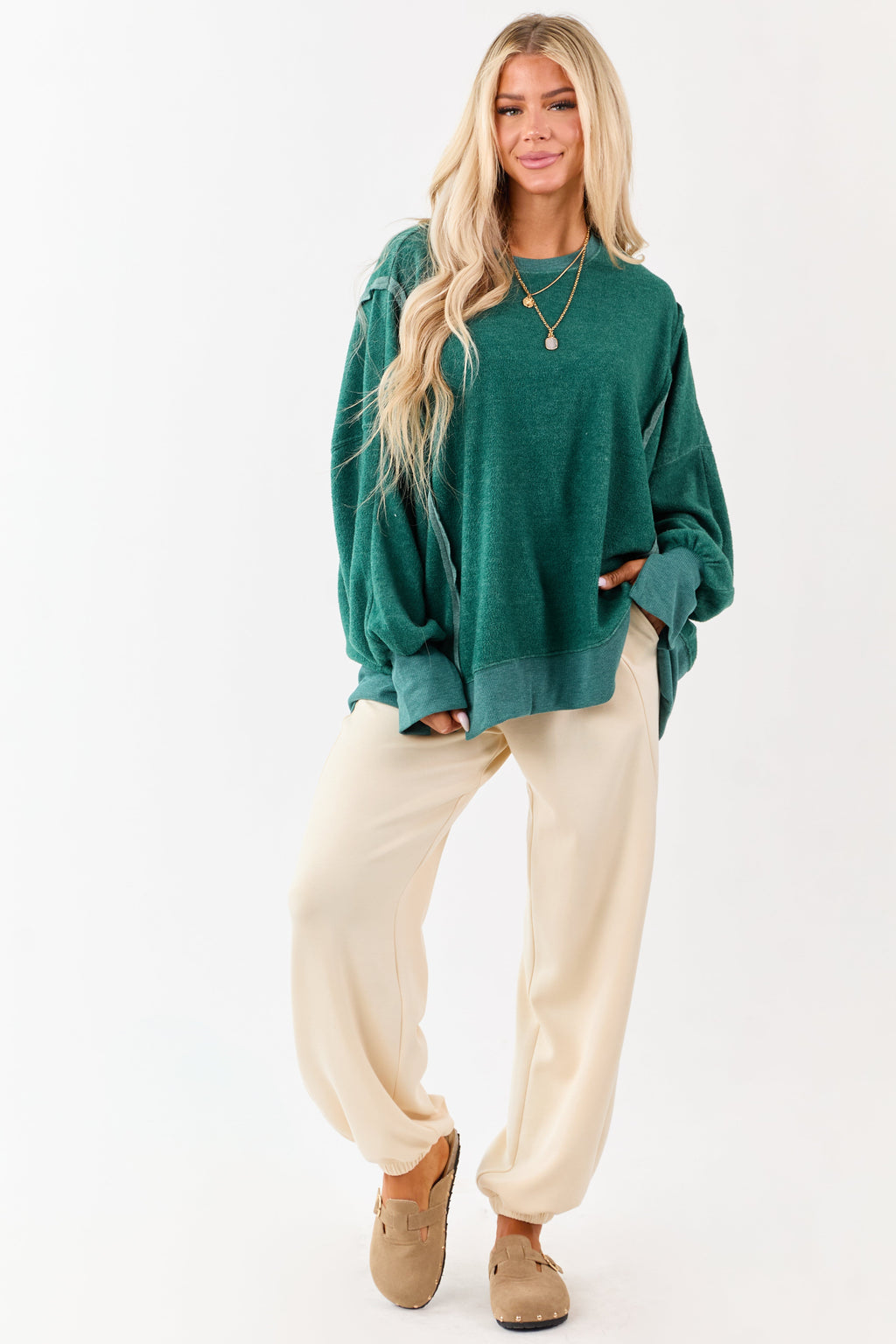 Pine Crew Neck Relaxed Fleece Sweatshirt