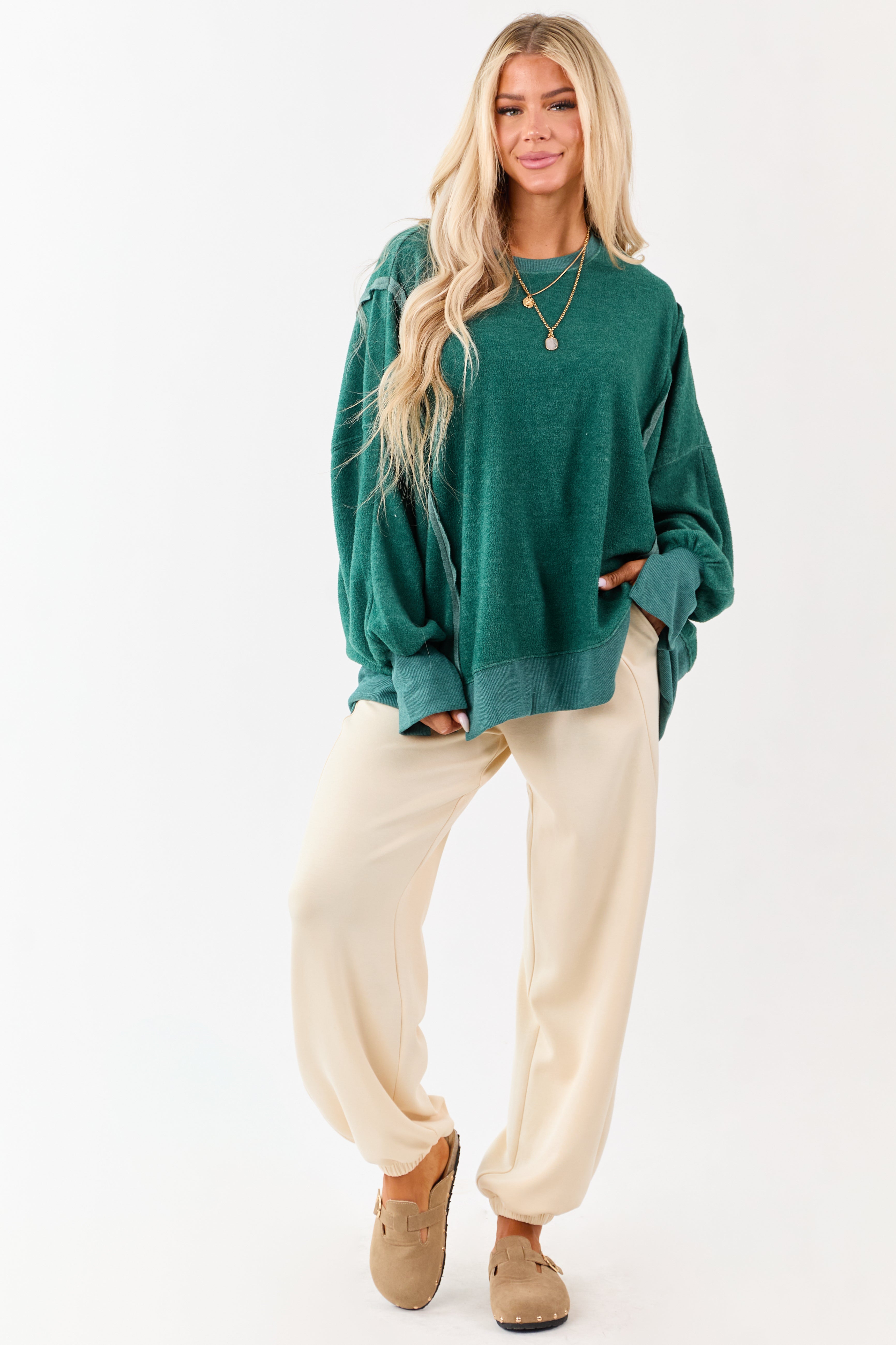 Pine Crew Neck Relaxed Fleece Sweatshirt