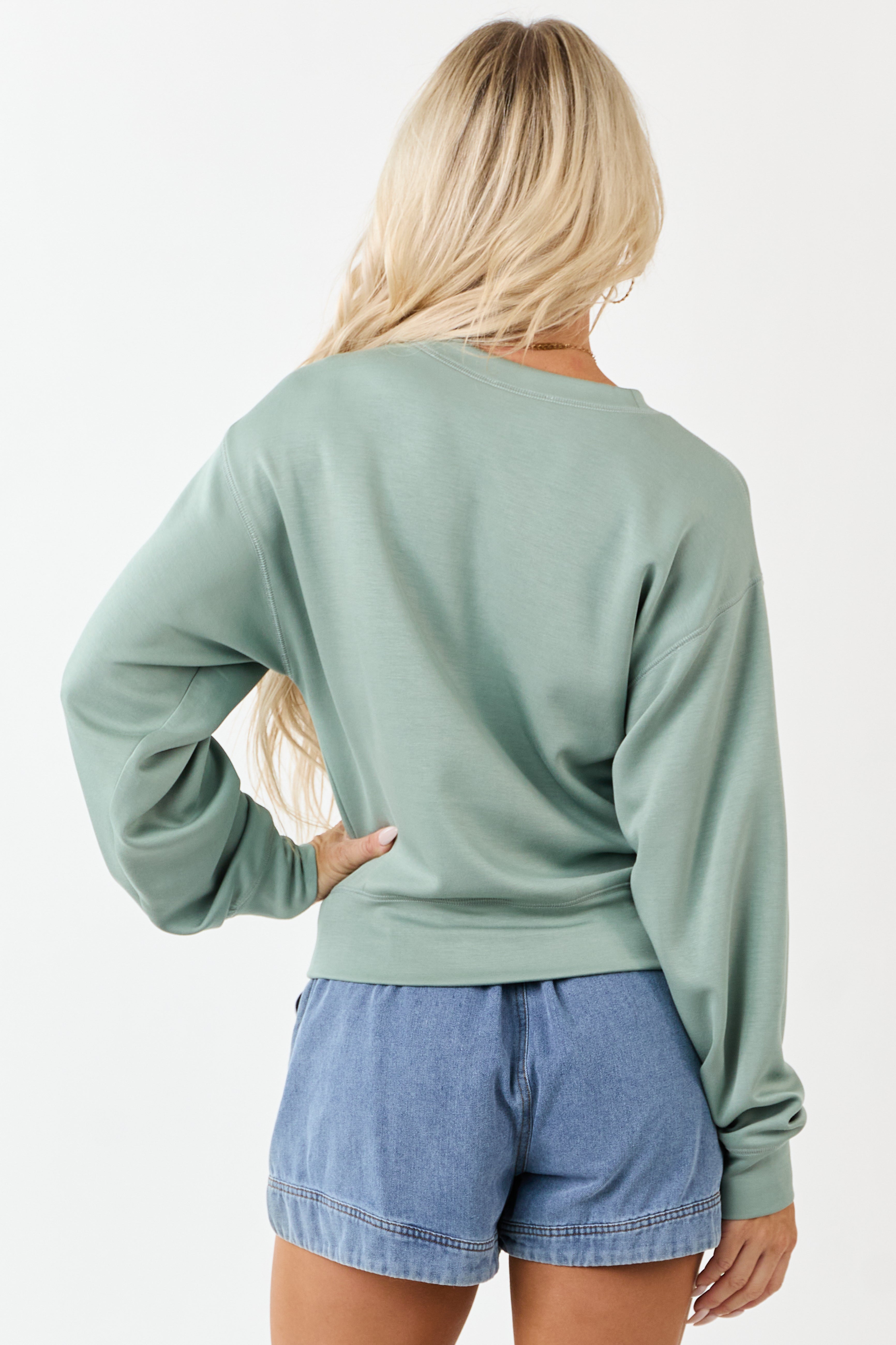 Seafoam Long Sleeve Crew Neck Knit Sweatshirt