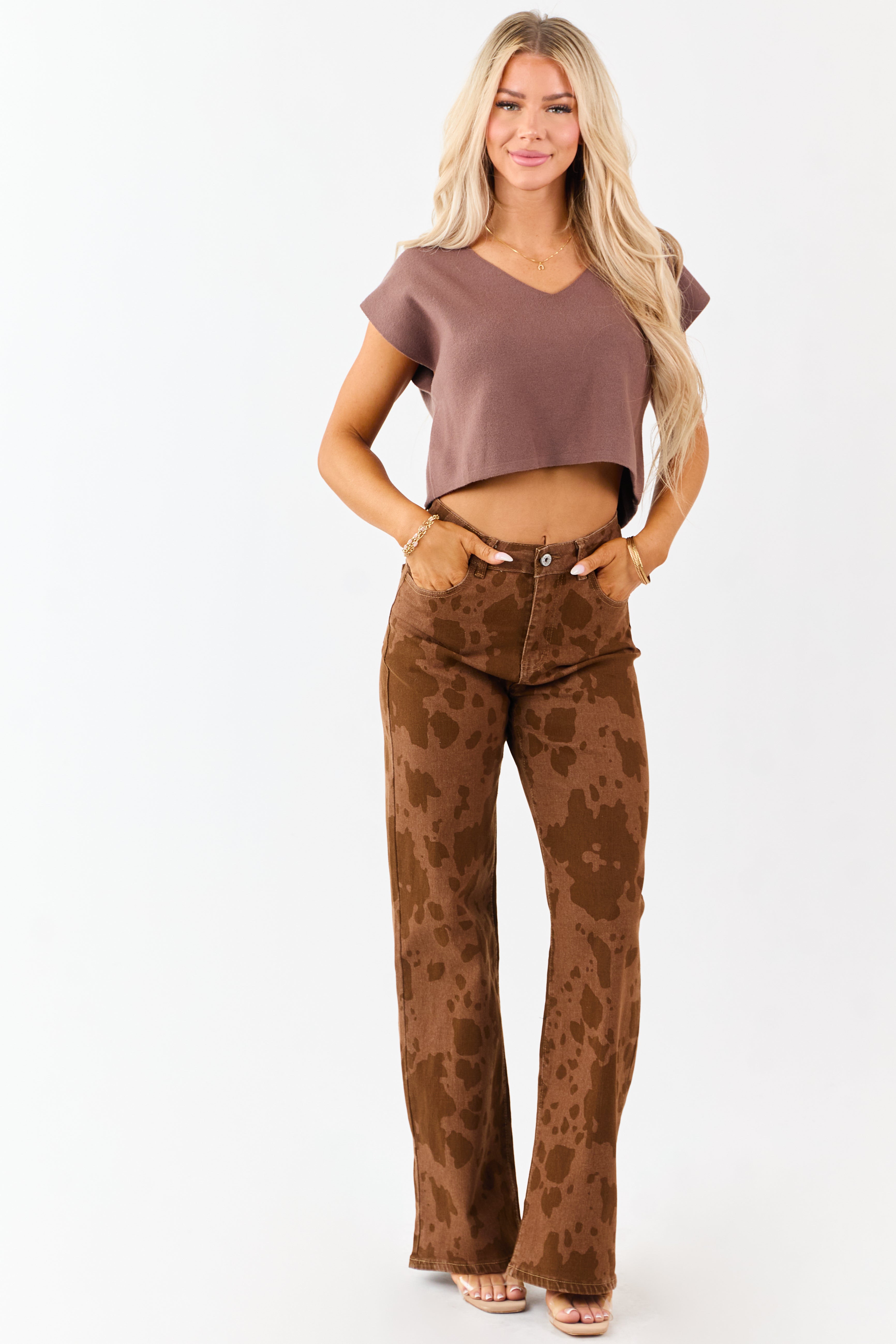 Coffee Crop Knit Top and Flare Mini Skirt Set