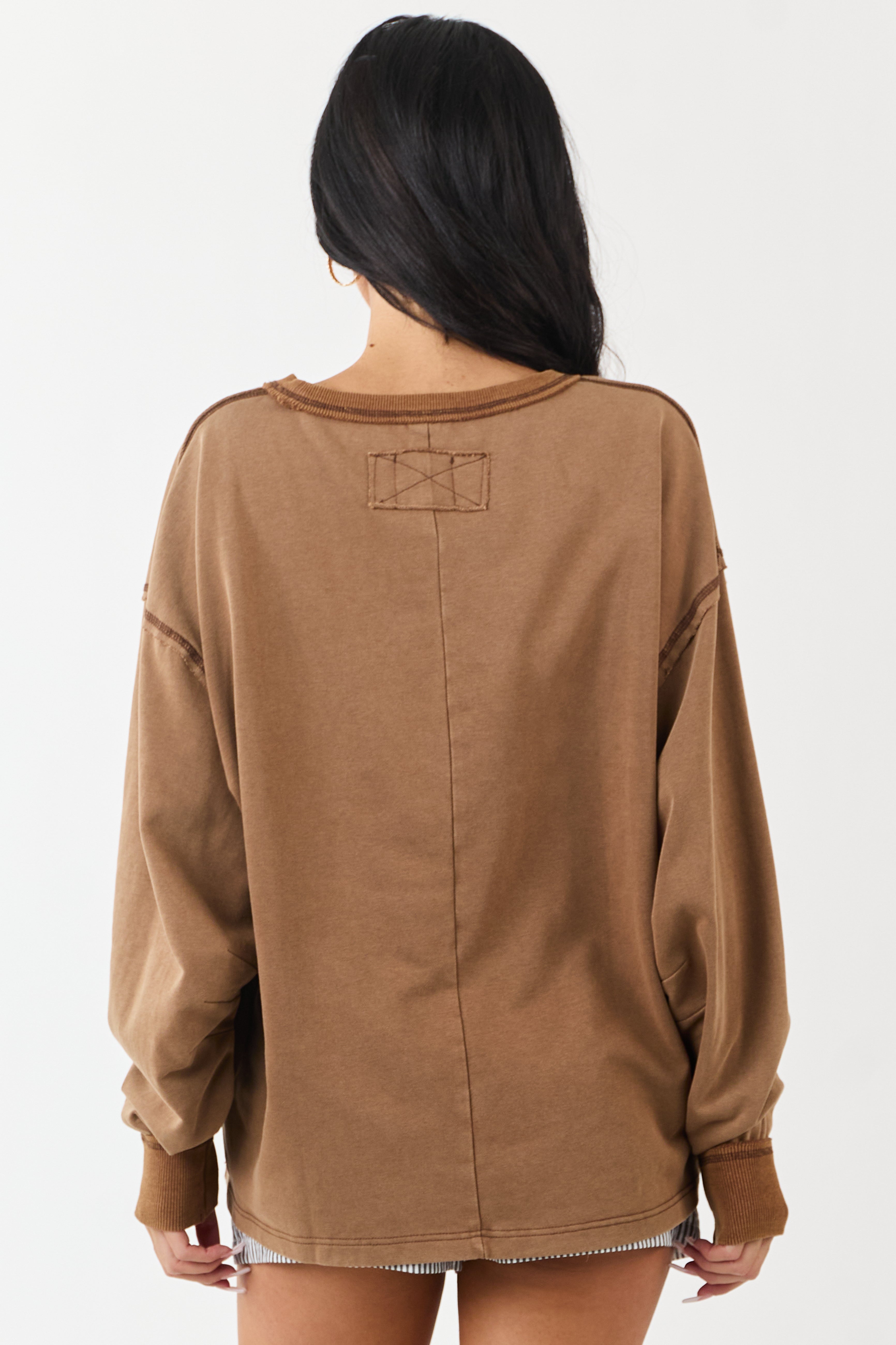Sepia Relaxed Long Raglan Sleeve Crew Neck Top