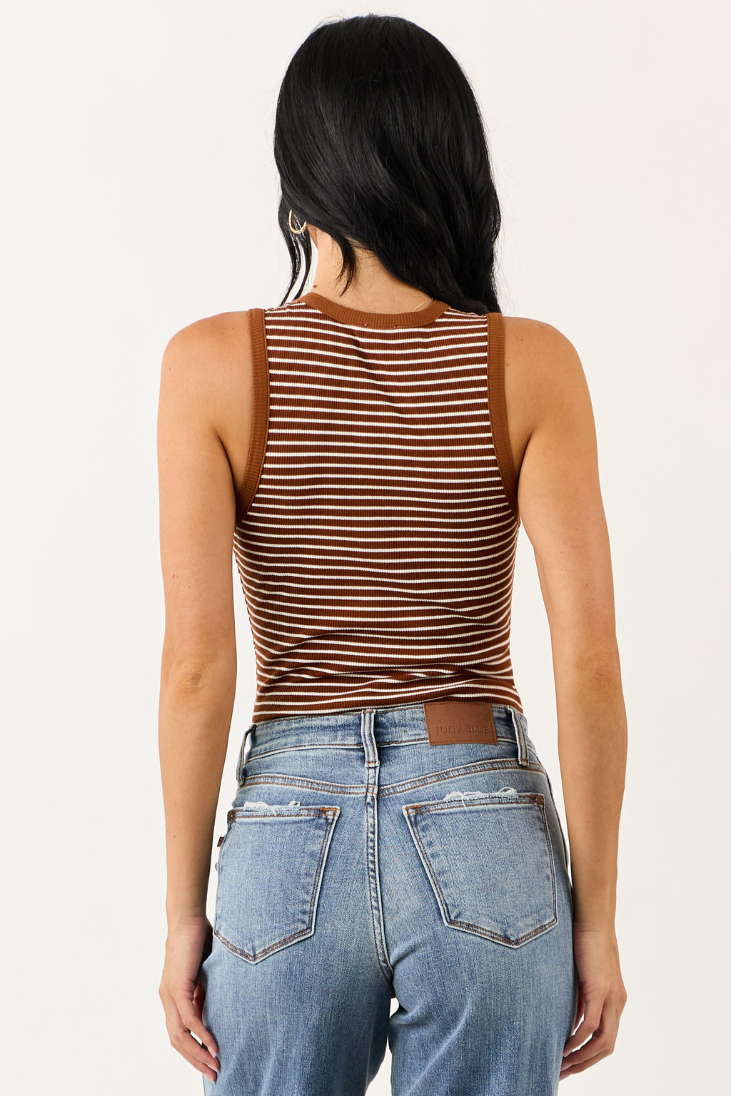 Sepia and Off White Striped Knit Tank Bodysuit
