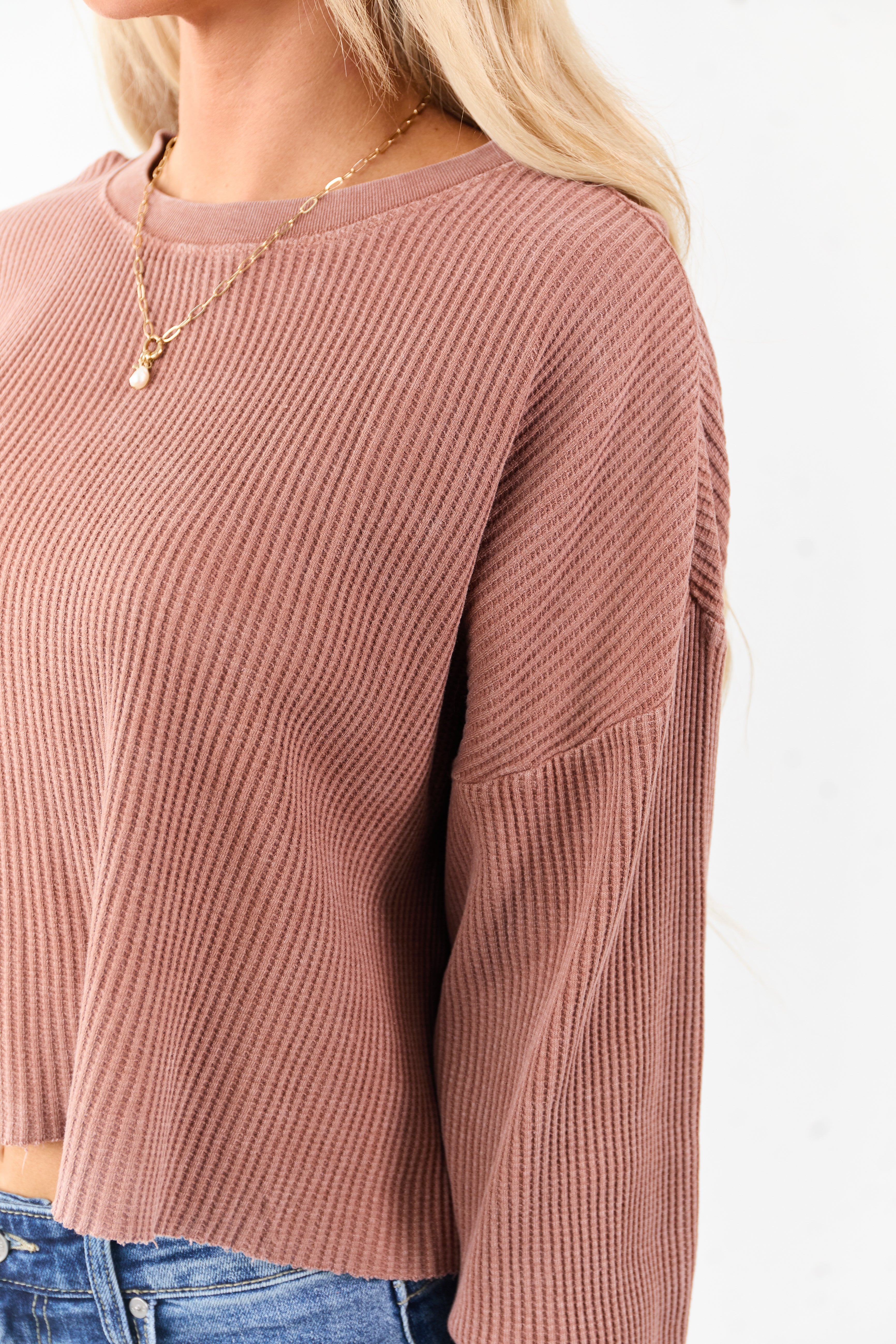 Sienna Waffle Knit Long Sleeve Cotton Top