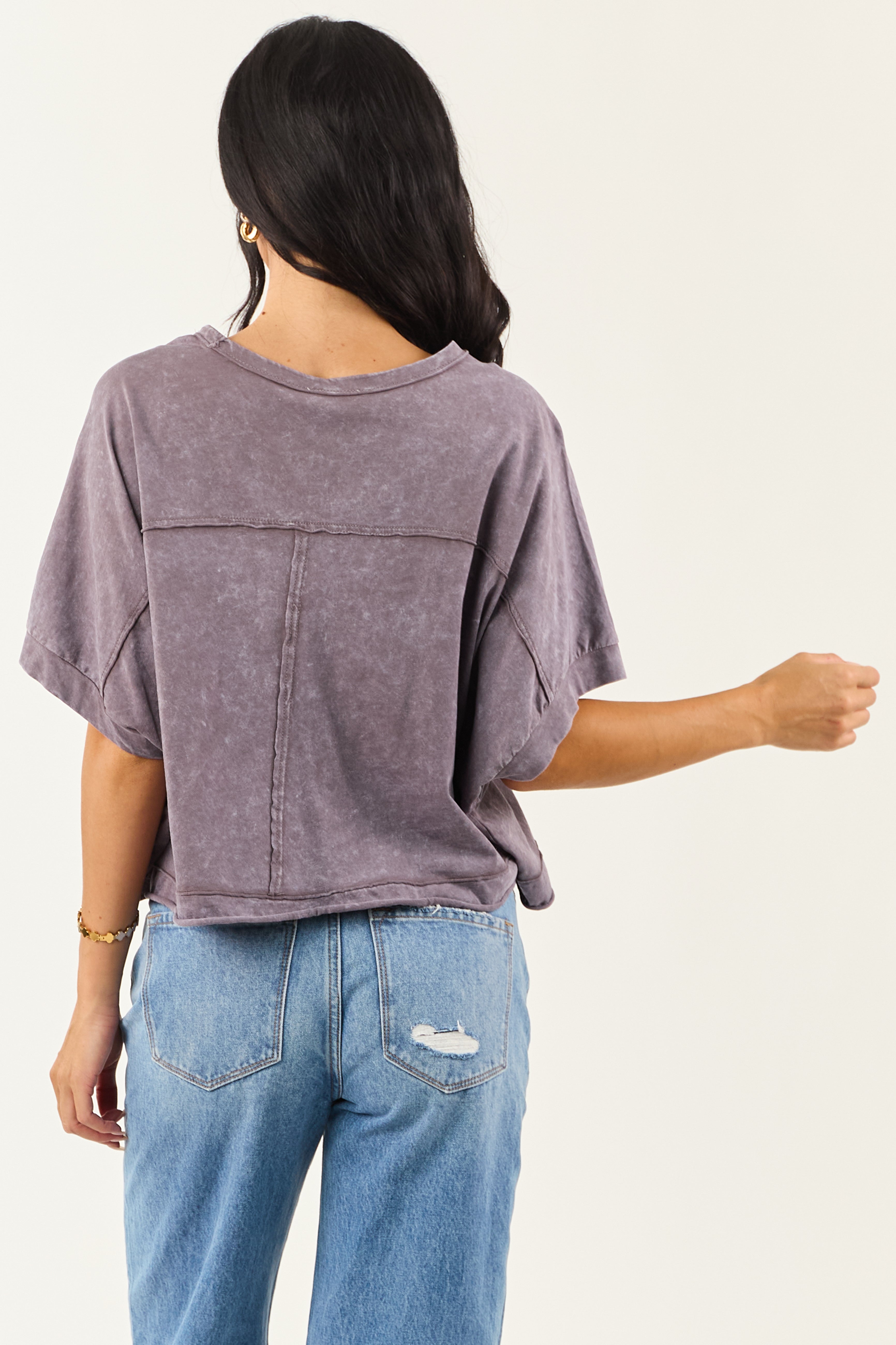 Slate Mineral Wash Semi Cropped Boxy Cotton Tee