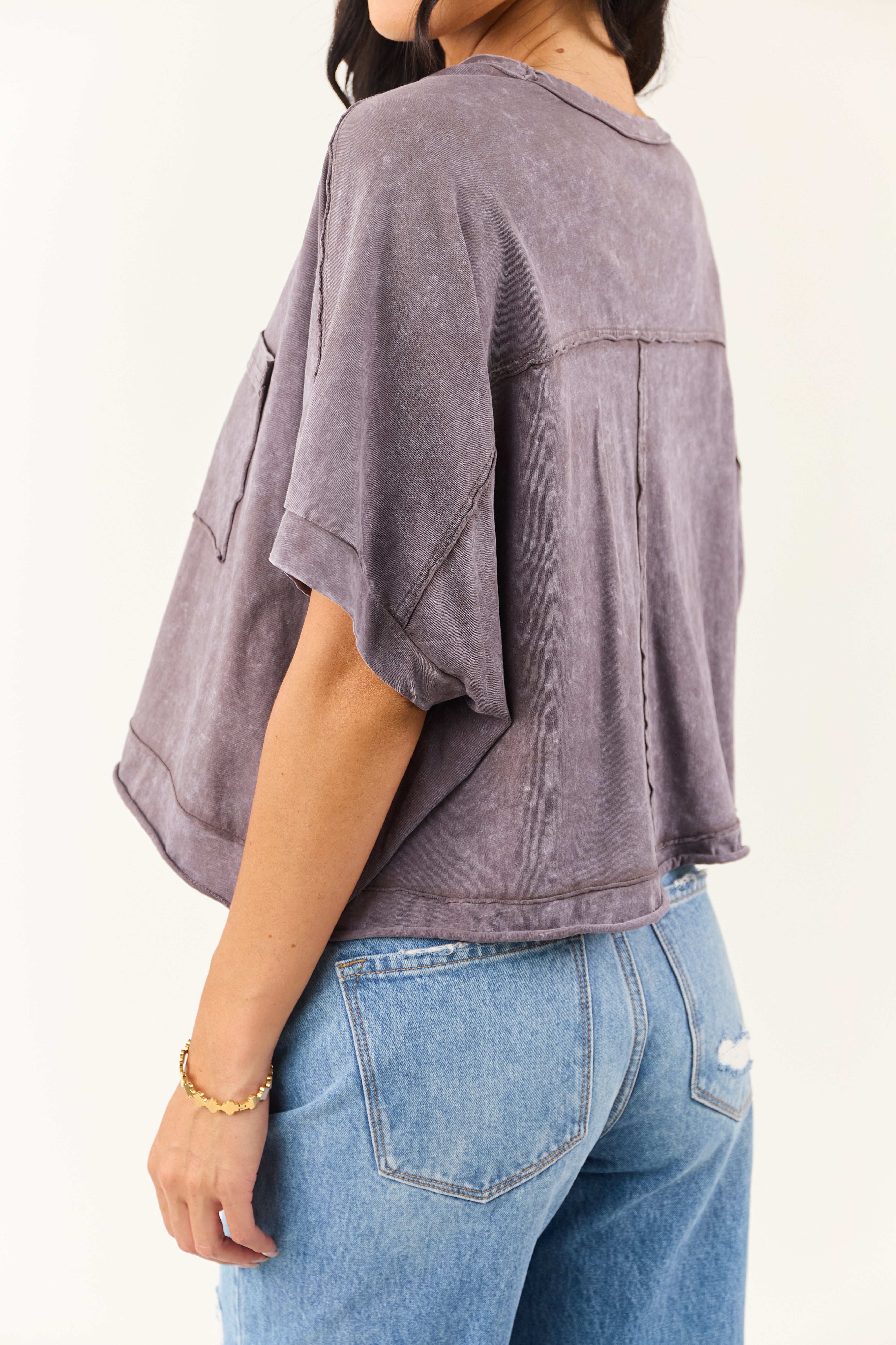 Slate Mineral Wash Semi Cropped Boxy Cotton Tee