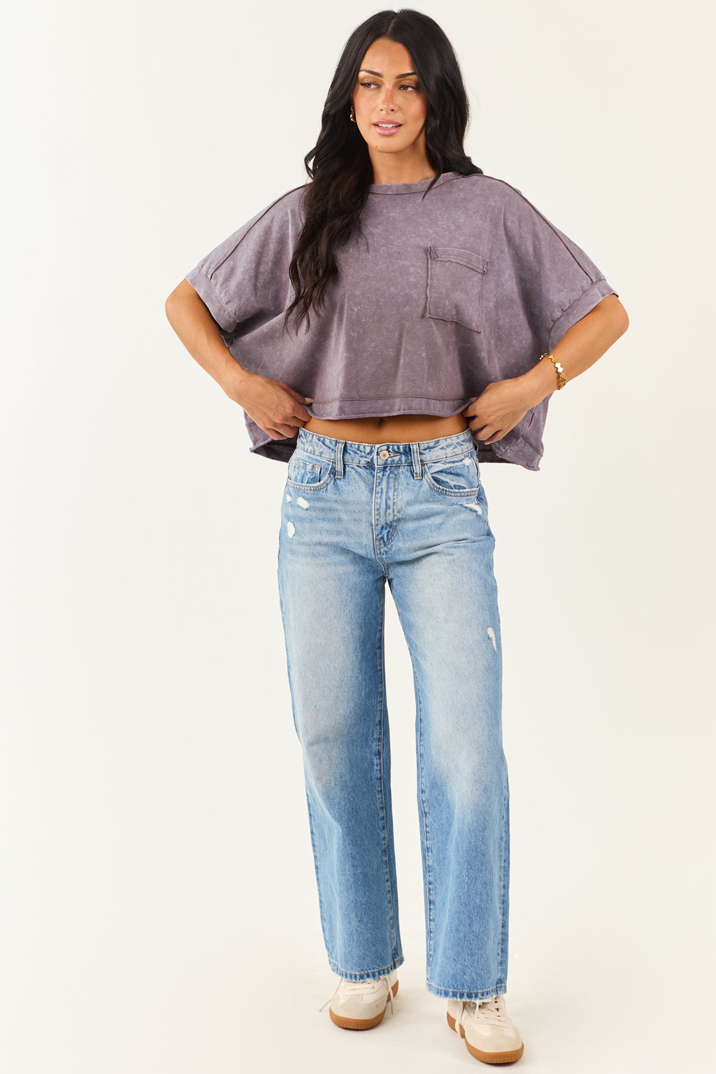 Slate Mineral Wash Semi Cropped Boxy Cotton Tee