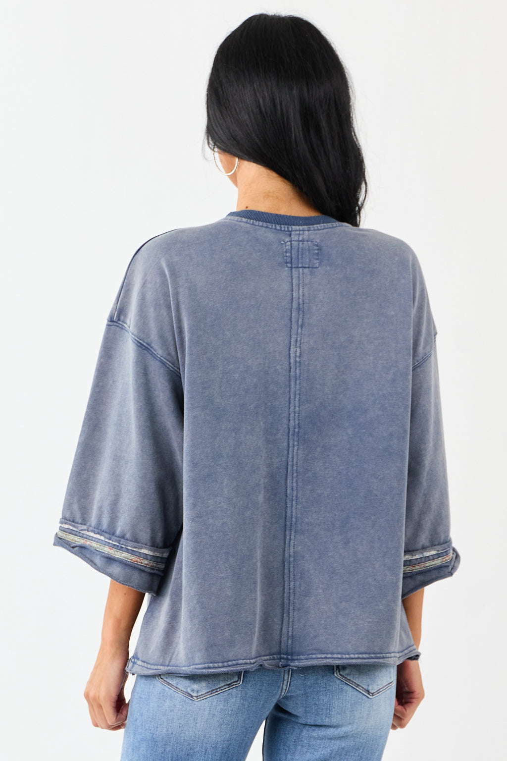 Steel Blue Mineral Wash Peace Sign Patchwork Top