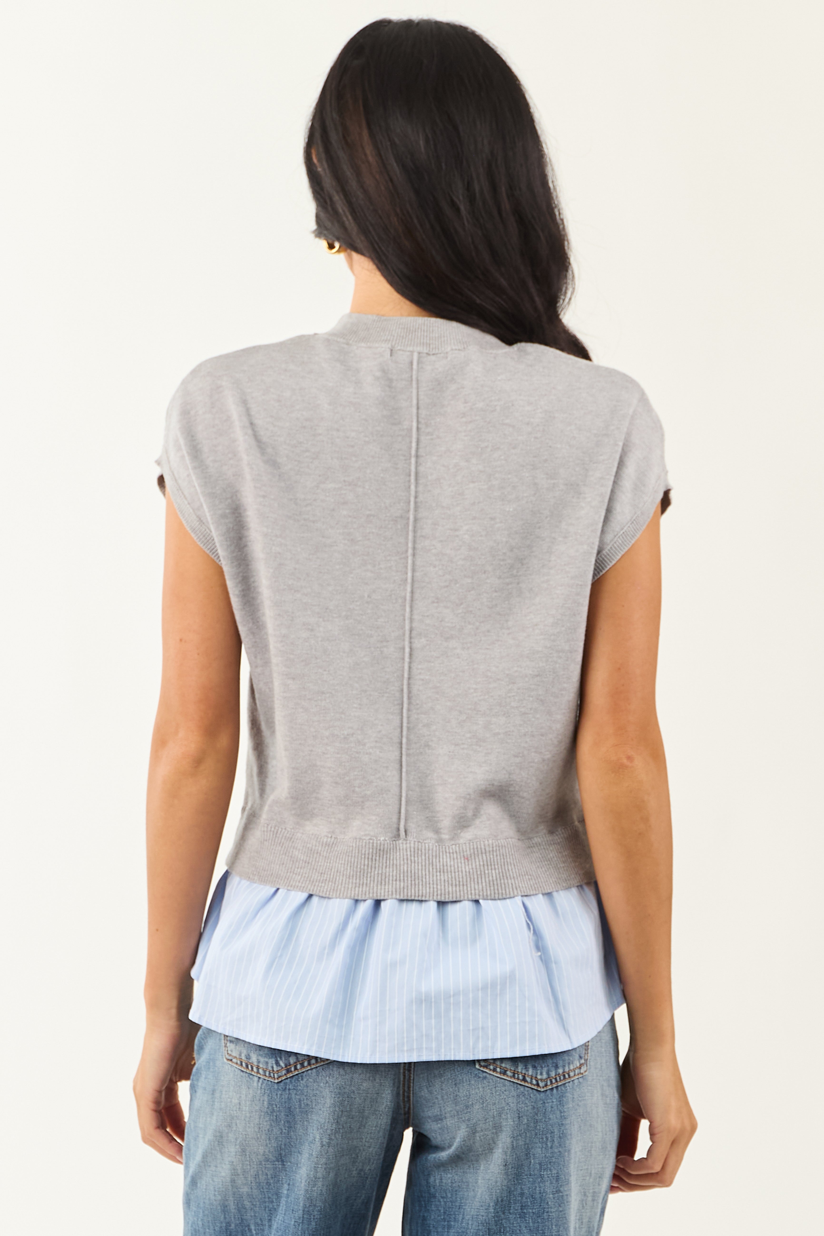 Steel Short Sleeve Striped Contrast Knit Top