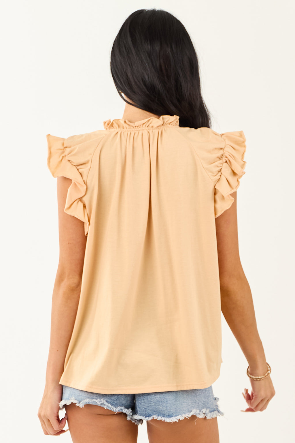Sunrise Frill V Neck Ruffle Cap Sleeve Top