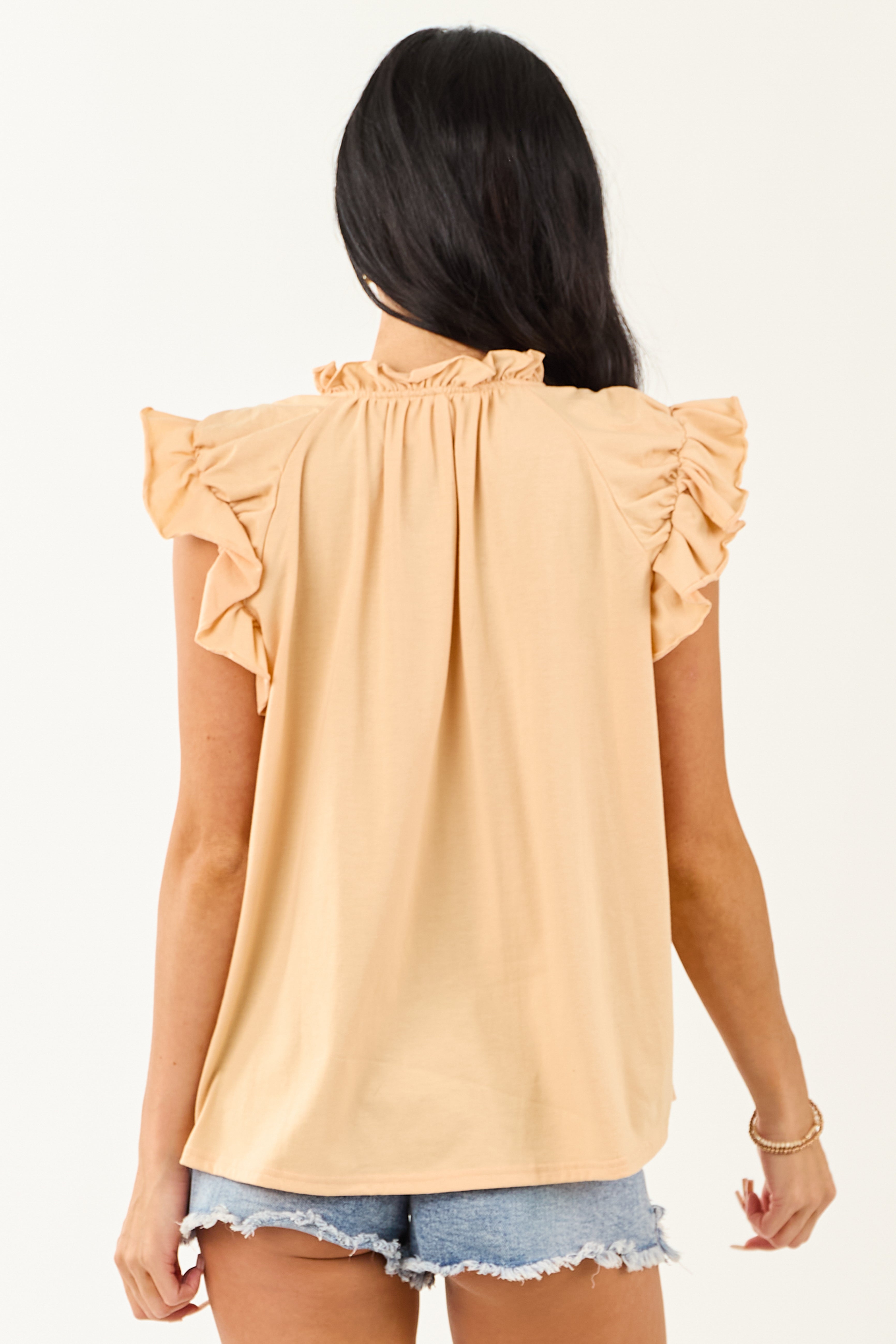 Sunrise Frill V Neck Ruffle Cap Sleeve Top