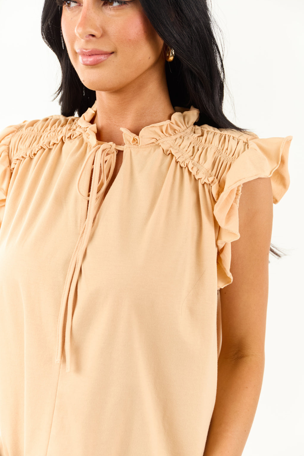 Sunrise Frill V Neck Ruffle Cap Sleeve Top