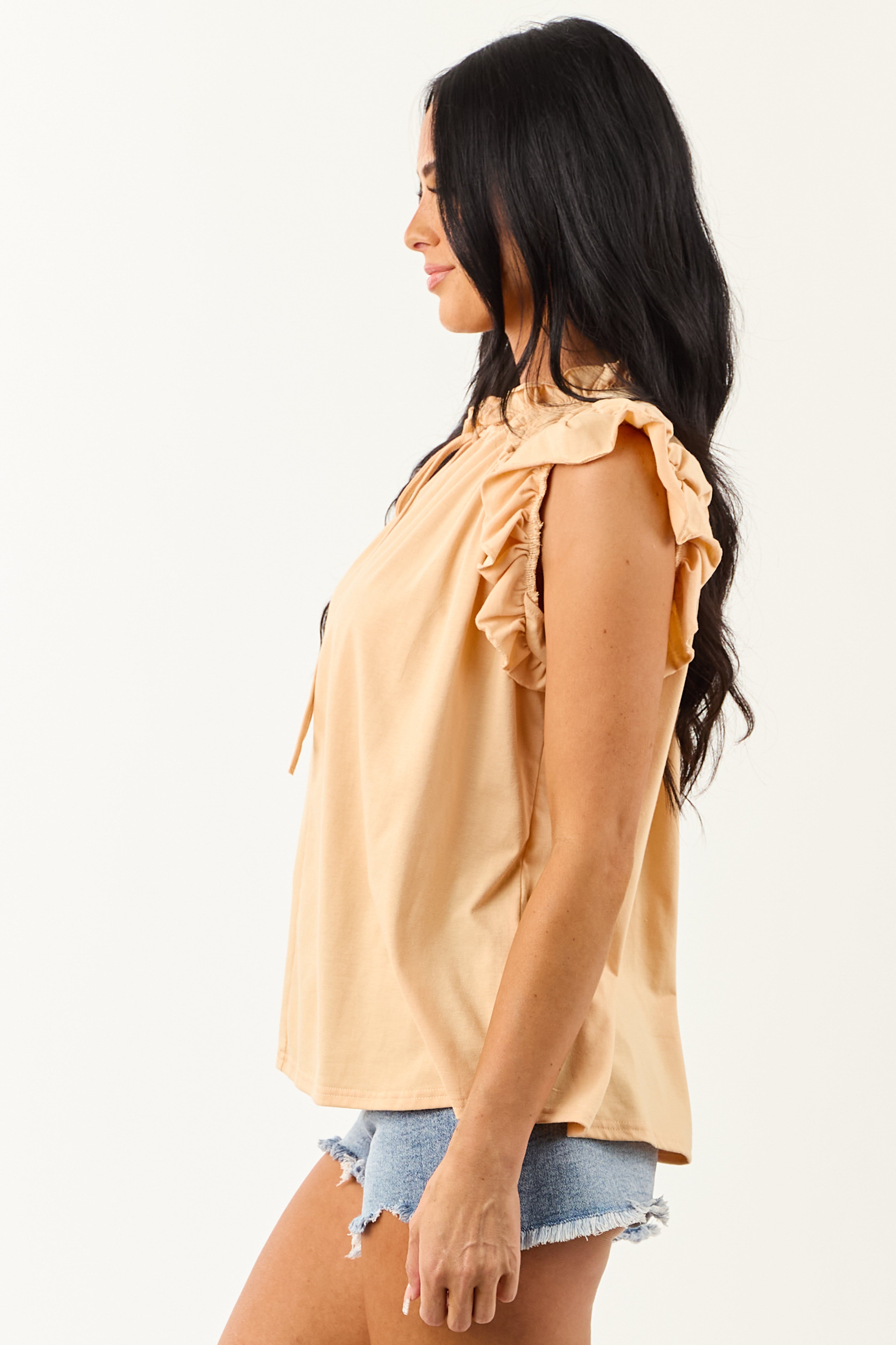 Sunrise Frill V Neck Ruffle Cap Sleeve Top