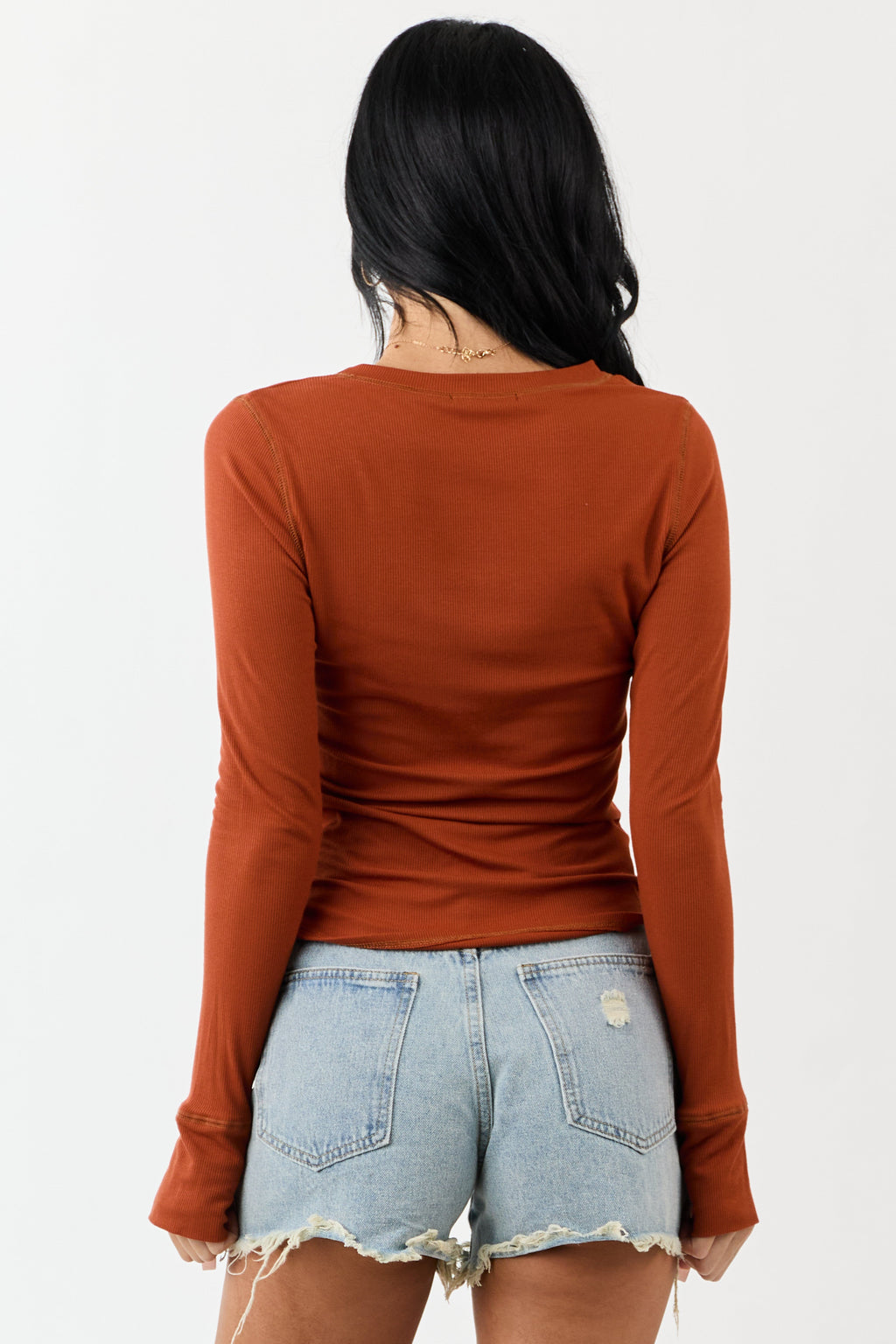 Tawny Rib Knit Round Neck Long Sleeve Top