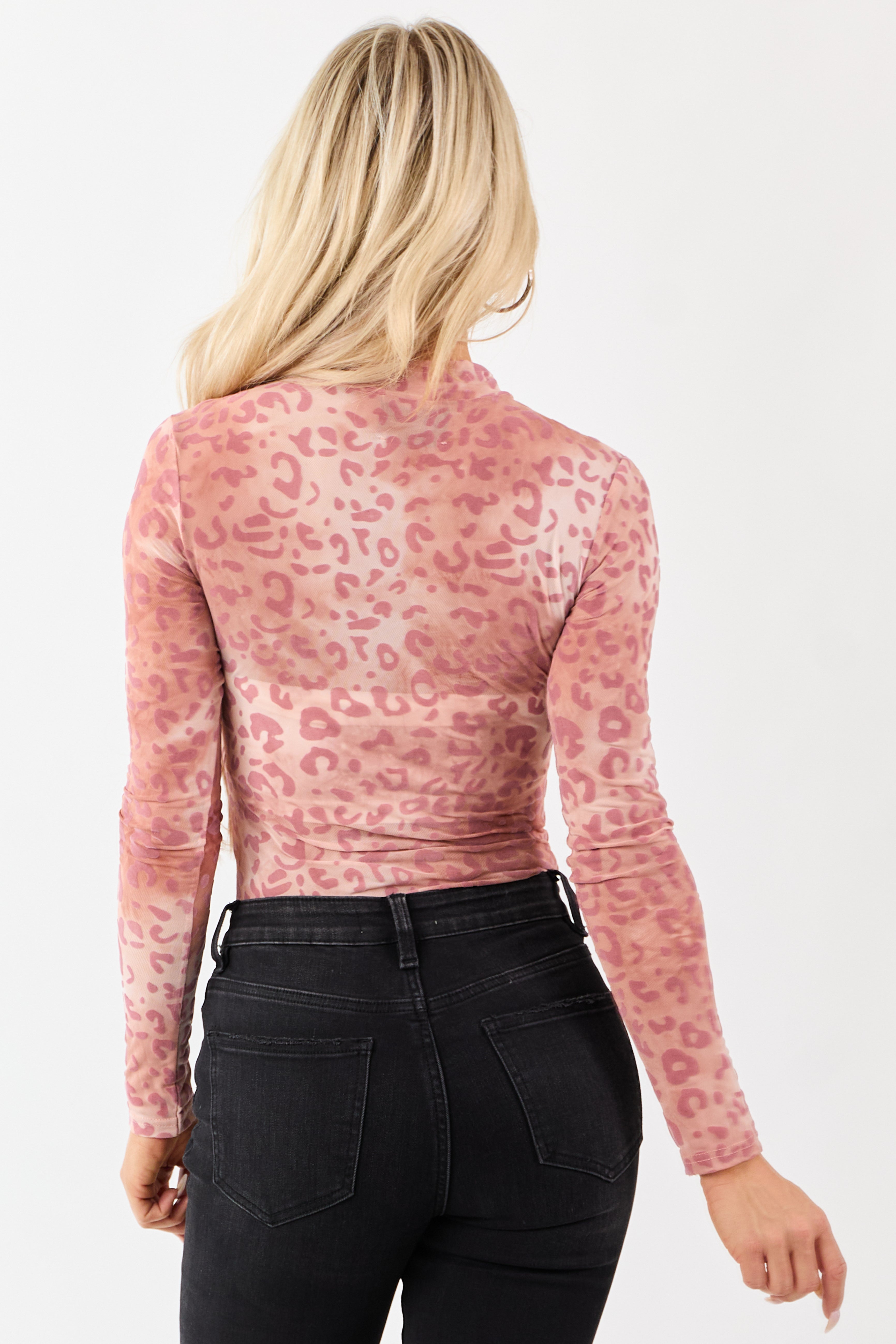 Tea Rose Mesh Leopard Burnout Bodysuit
