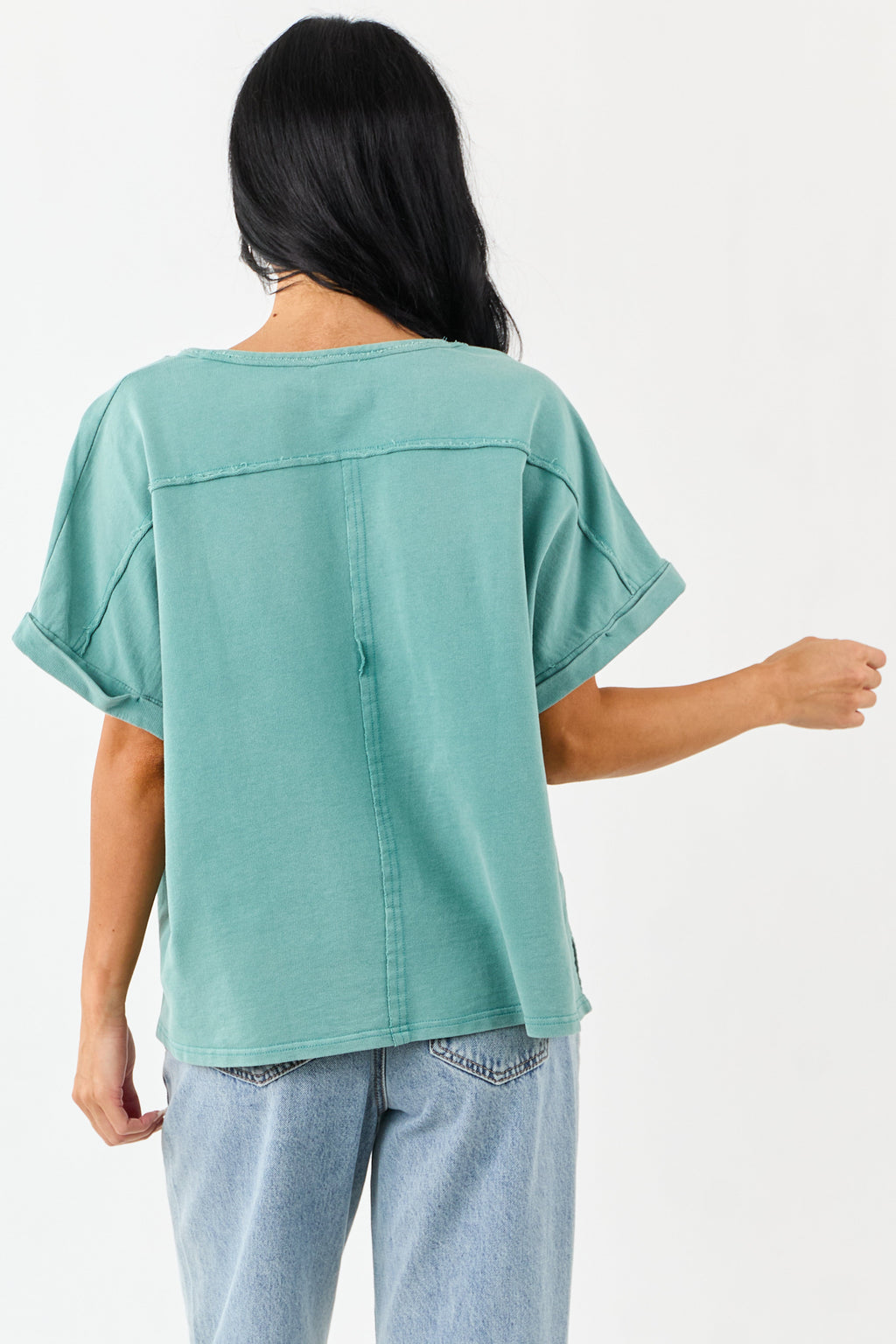 Teal Mineral Wash Short Sleeve Cotton Top