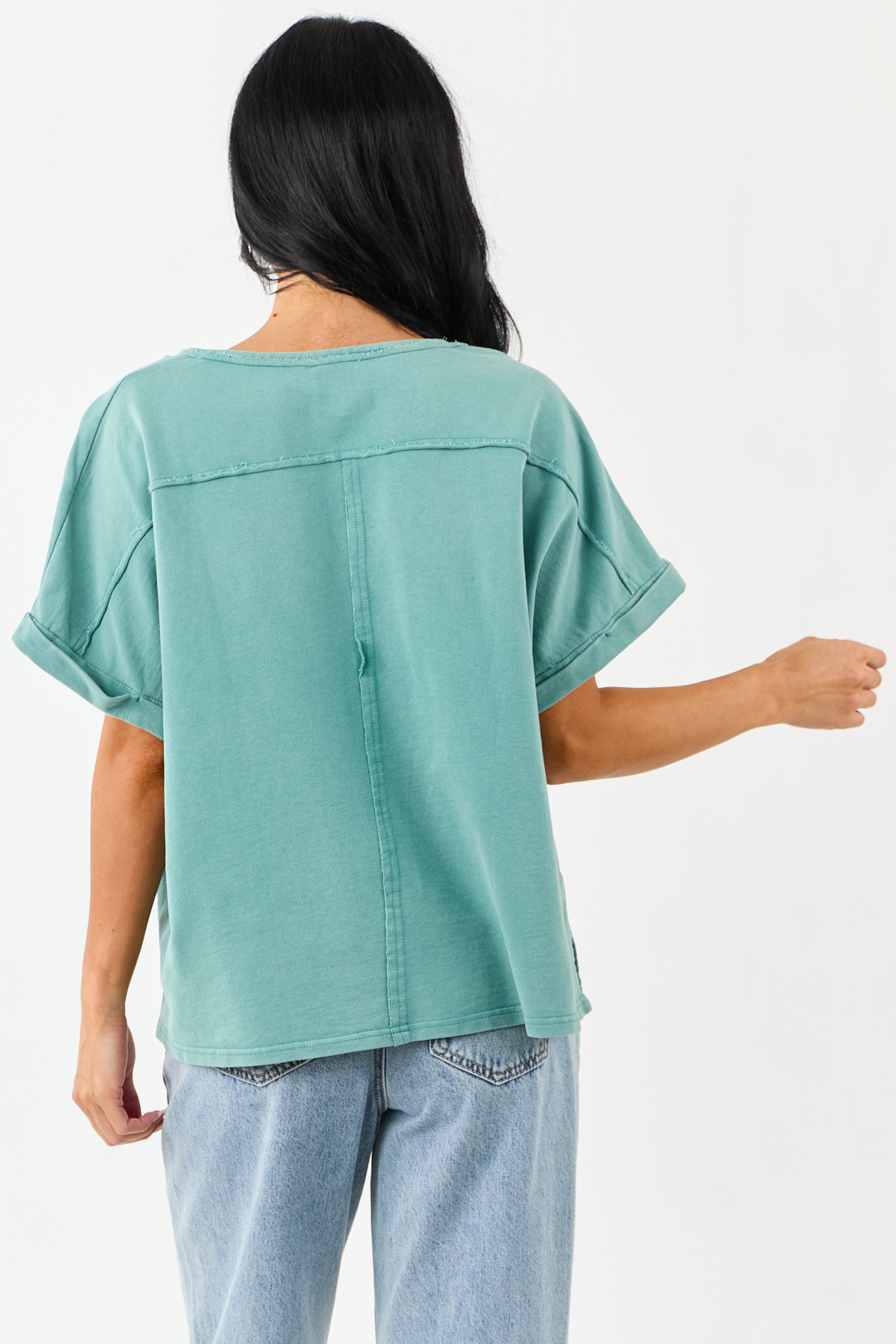 Teal Mineral Wash Short Sleeve Cotton Top