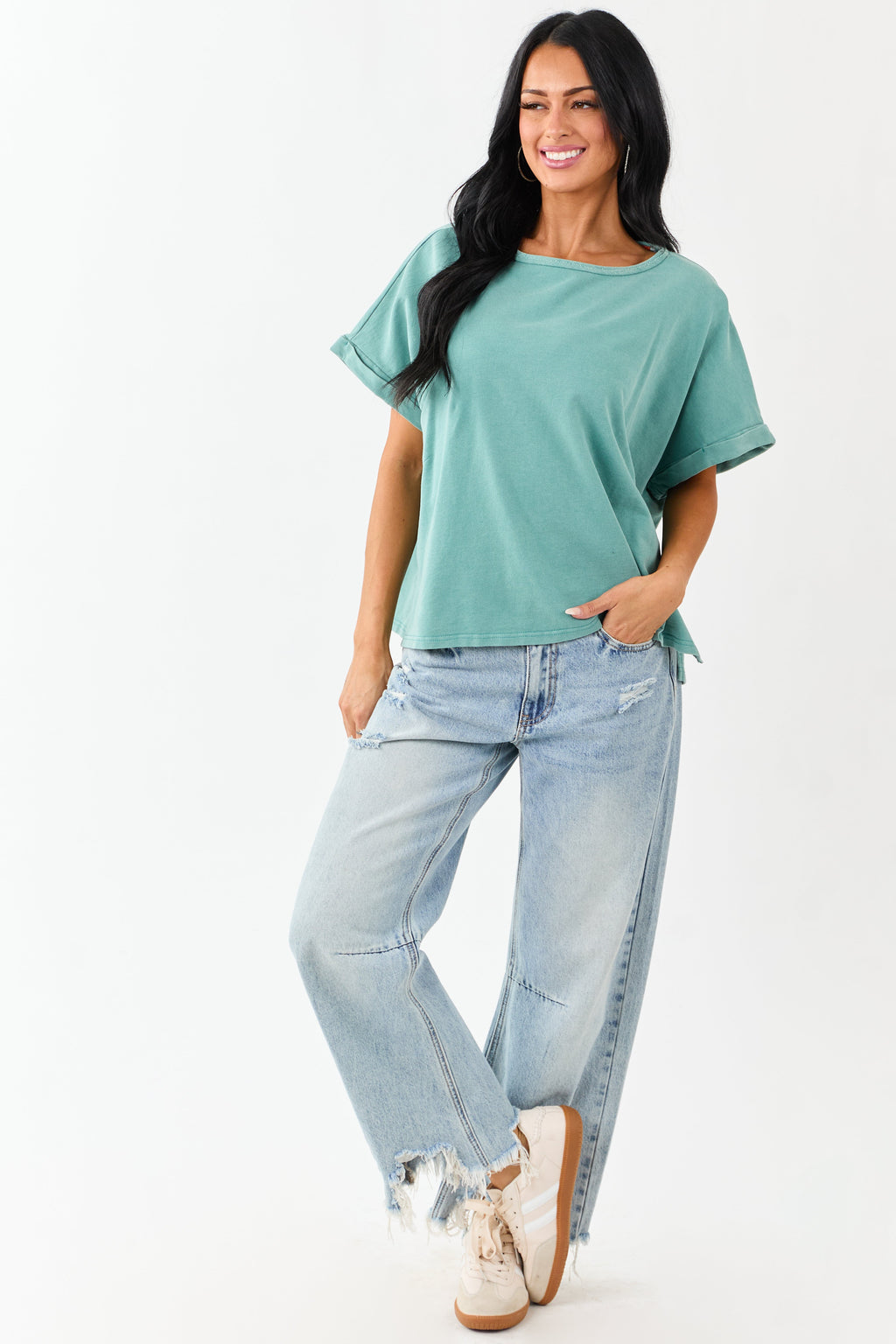 Teal Mineral Wash Short Sleeve Cotton Top