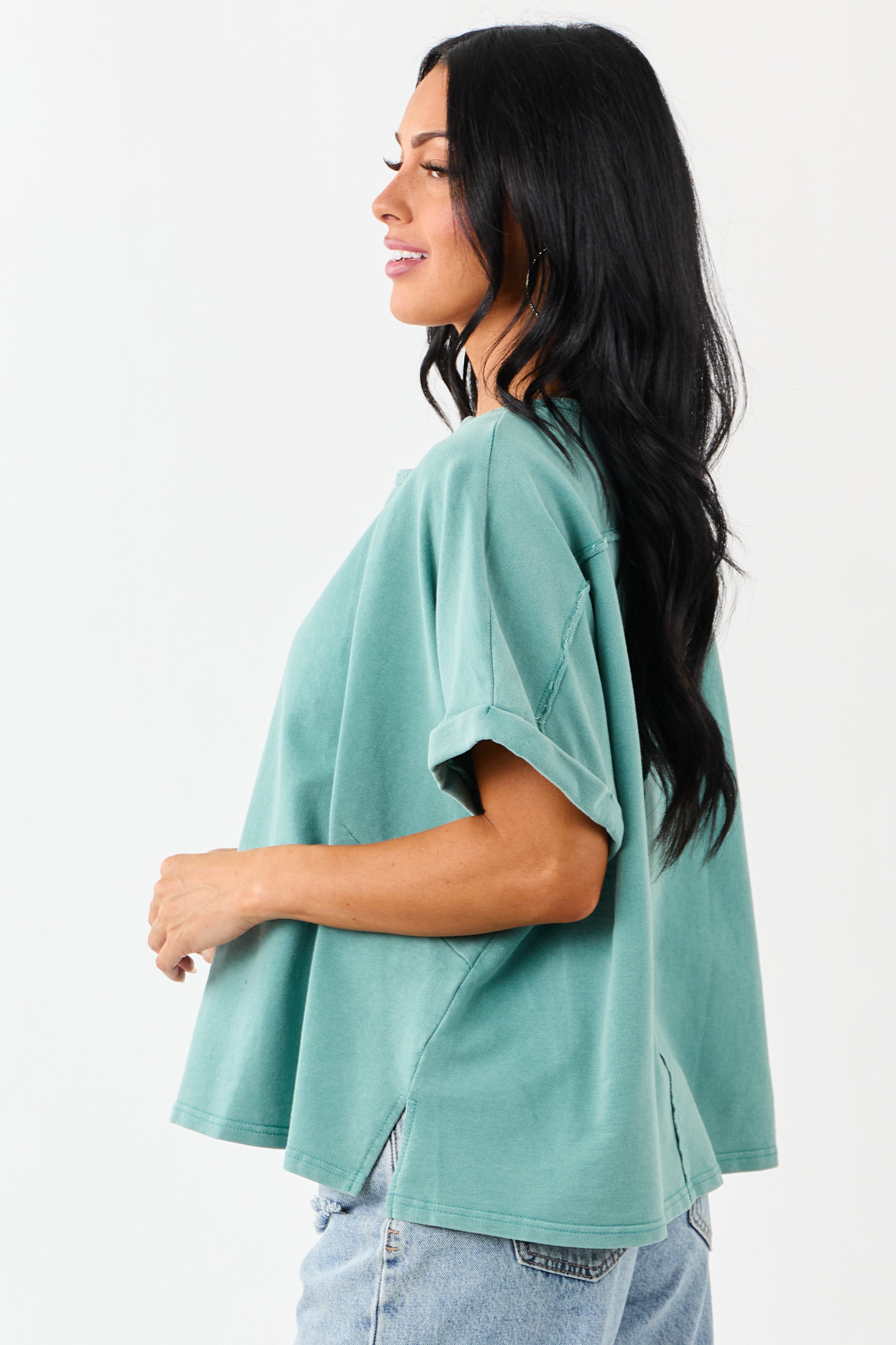 Teal Mineral Wash Short Sleeve Cotton Top