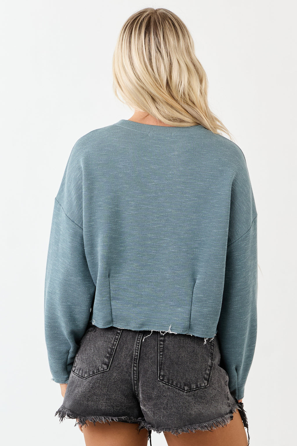 Teal Pulled Seam Relaxed Sweatshirt Style Top