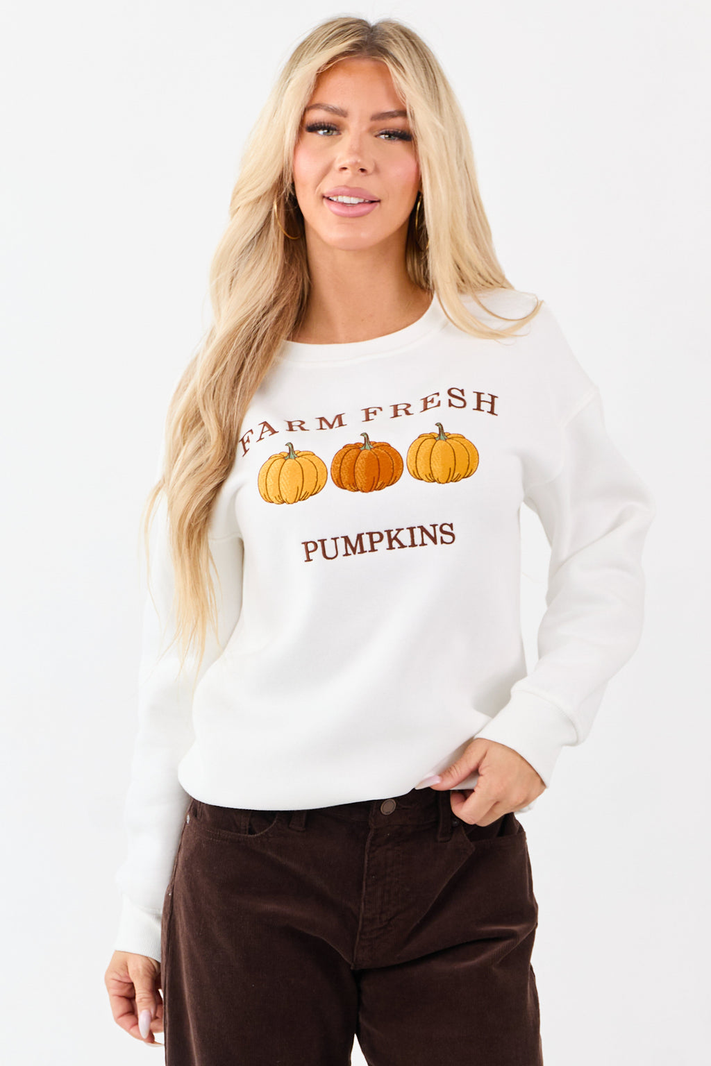 White Pumpkin Graphic Long Sleeve Sweatshirt