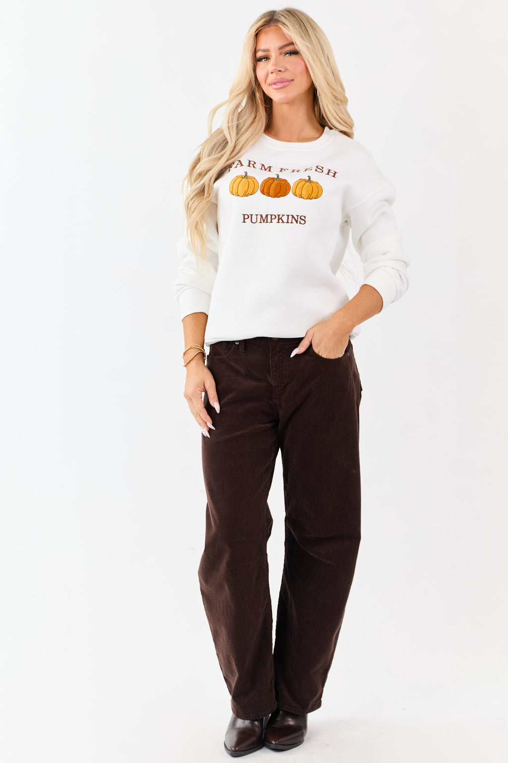 White Pumpkin Graphic Long Sleeve Sweatshirt